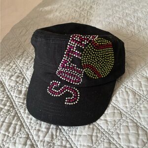 Source Unknown Black Cap with Rhinestone Design